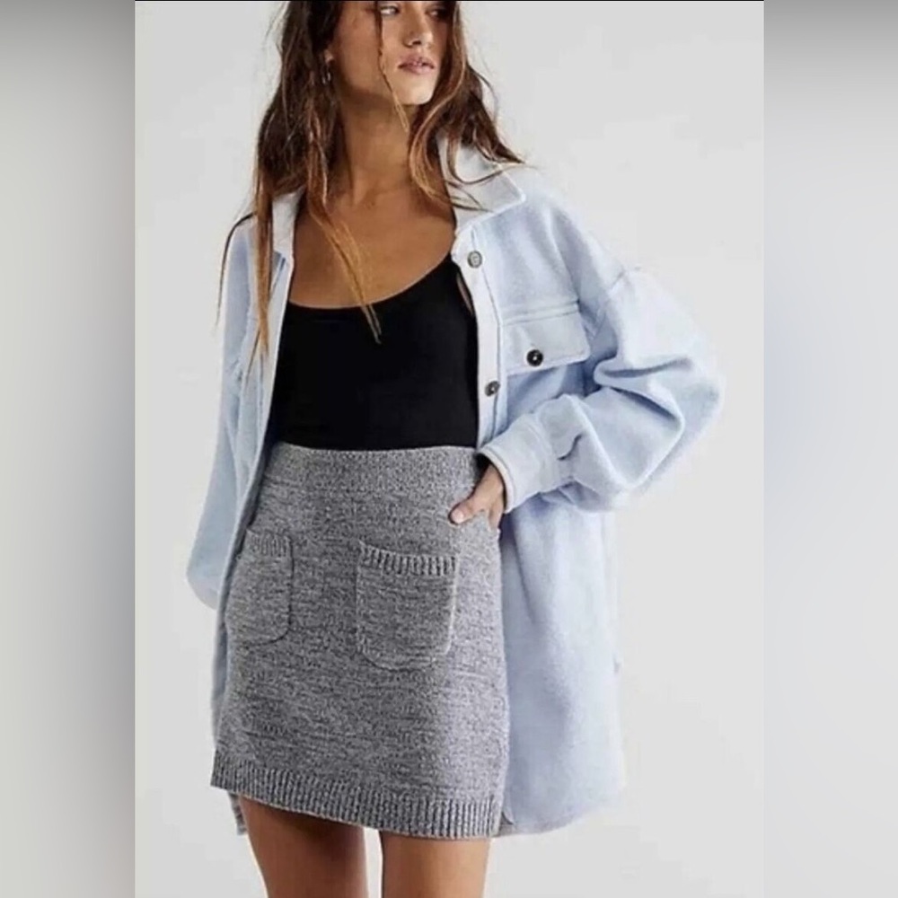 Free People Care Solid Viola Sweater Knit Mini Skirt New Moon Size XL NEW